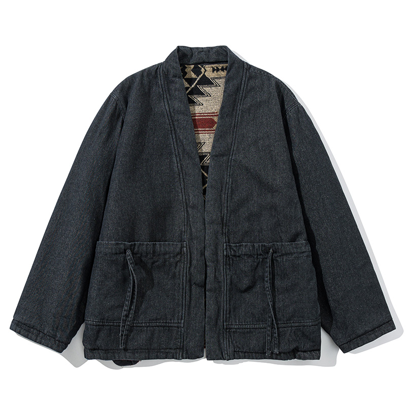 Manteau réversible vintage Haori japonais, cardigan de poche, veste chaude, kimono d'hiver, vêtements asiatiques traditionnels, mode 2024