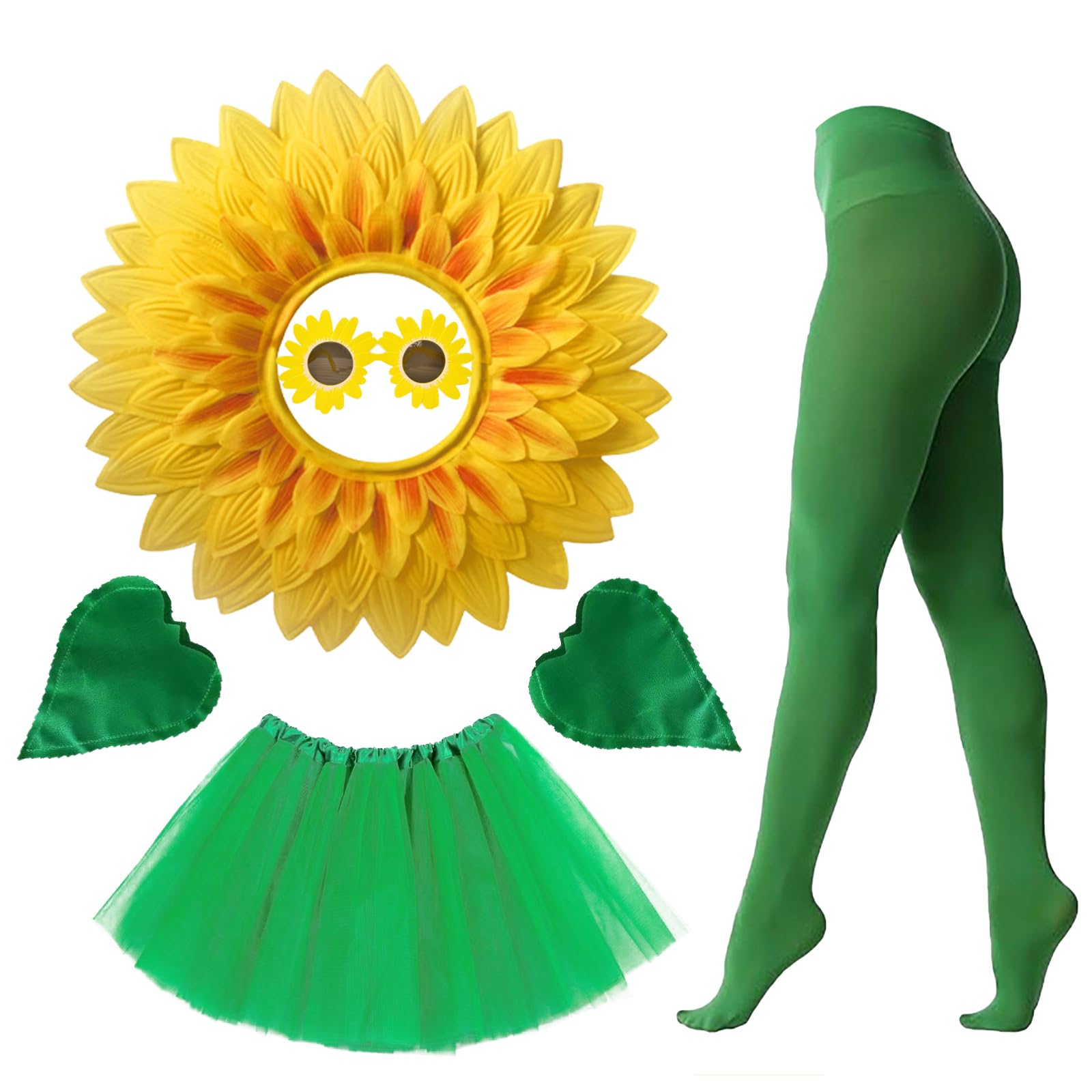 Costume de tournesol, tenue de fleur de marguerite, couvre-chef de fleur de soleil, lunettes, jupe Tutu, gants, chaussettes, Costume de plante
