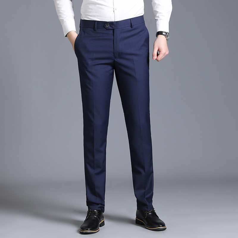 [2024] [Style Business] Nouveau pantalon de costume élégant pour homme, couleur unie, coupe décontractée, pantalon long et ajusté