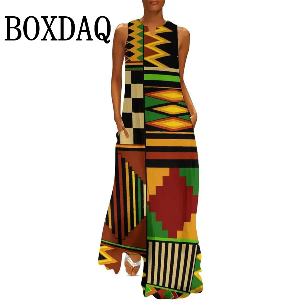 Robe Africaine Ethnique Imprimée en 3D pour Femme, Tenue de Rue Décontractée, Maxi, Vintage, Été