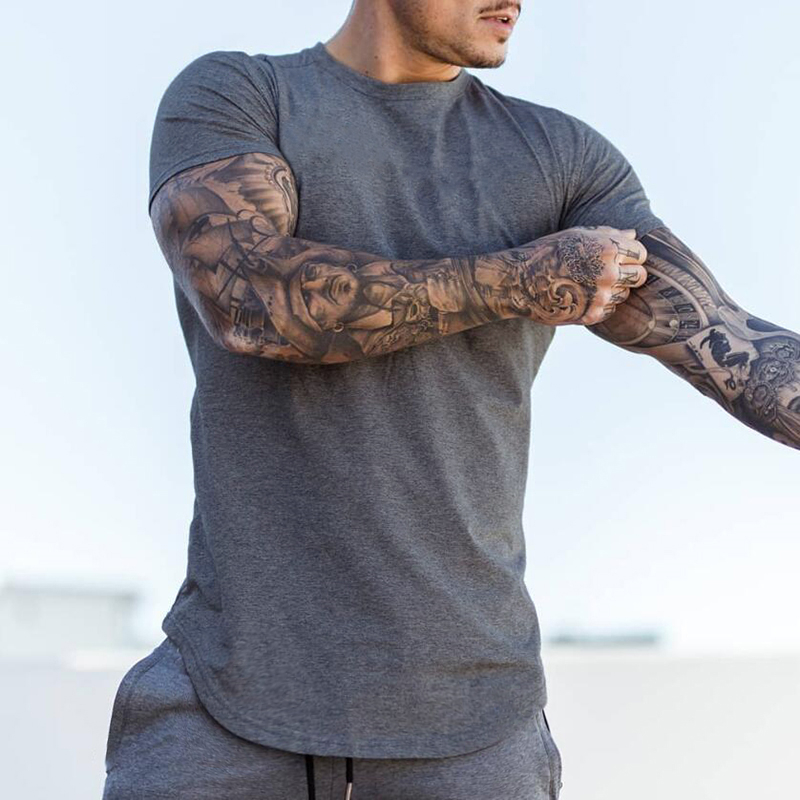 T-shirt uni à manches courtes pour homme, vêtement en coton, respirant, serré, à la mode, pour fitness, gym, été
