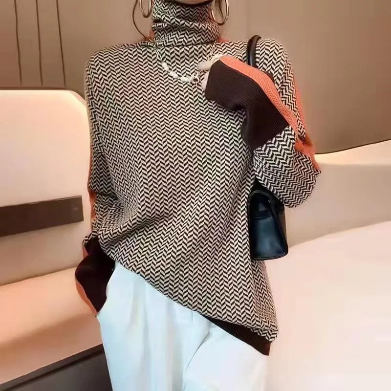 Femmes pull tricoté col roulé nouveau chaud élégant chandails dames fille mince femmes chandails pulls femme femme pull nouveau