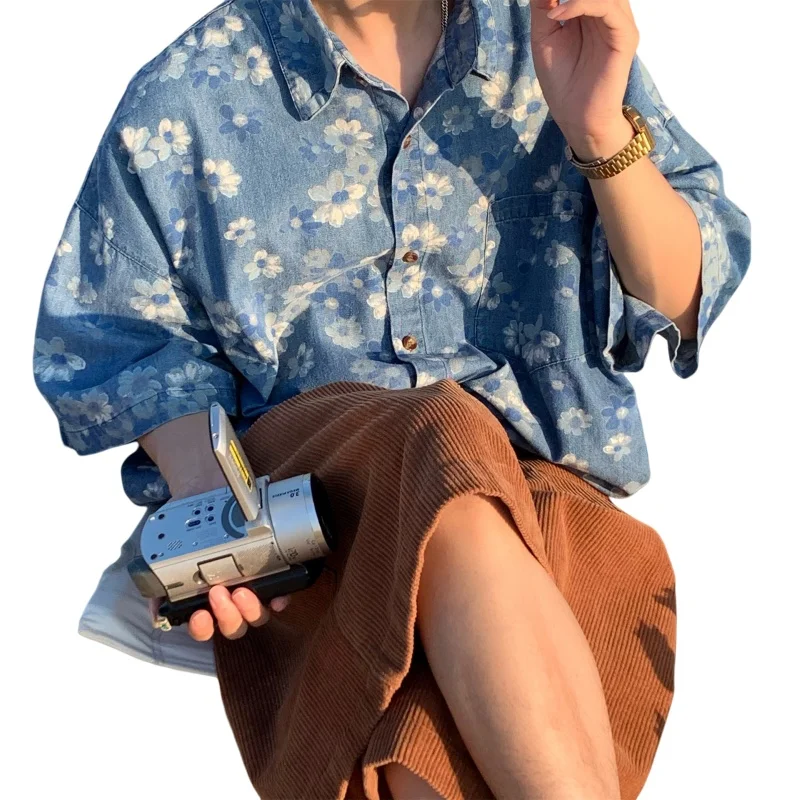 Hommes mode décontracté hauts respirant à manches longues chemises Blouses homme chemise en coton ample imprimé chemise de plage Streetwear homme vêtements