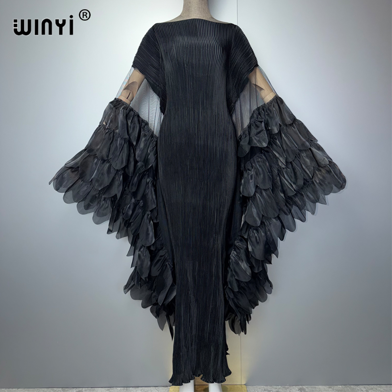 Robe de soirée longue WINYI, plissée, élastique, ajustée, style kaftan Abaya, couleur unie, pour femme musulmane, idéale pour la plage ou les fêtes de luxe à Dubaï