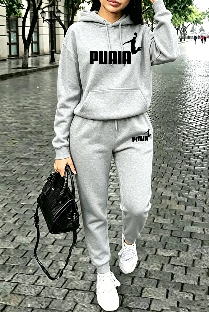 Tenues d'automne-hiver pour femmes, sweat-shirts à capuche décontractés pour la rue, vêtements de sport et de jogging pour l'extérieur, vente chaude, ensemble sweat à capuche et pantalon