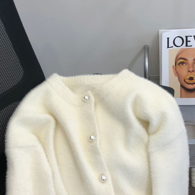 Cardigan pour femmes fausse fourrure de vison tricots fourrure femmes tricot joli pull pour femmes blanc rose vert haut à manches longues nouveaux vêtements d'extérieur
