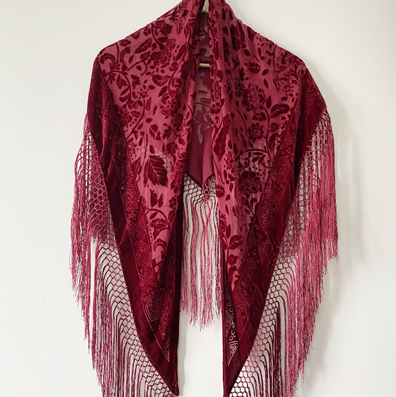Châle triangle en velours pour femme, écharpe pivoine, poncho, pashmina de luxe, pompon, Everak, dame, automne, printemps, noble, injplanchers ves