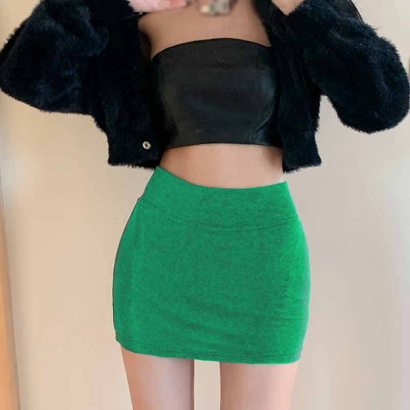 Femmes jupes taille haute polyvalent élastique taille élastique coréenne couleur unie hanche enveloppé robe
