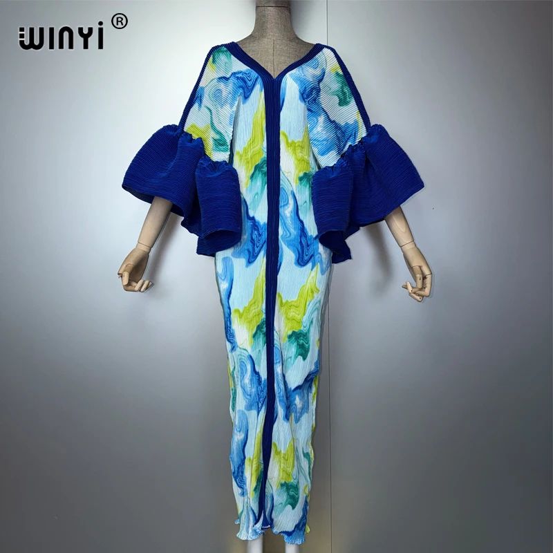 Robe plissée WINYI à manches bouffantes, paréo de plage, caftan musulman, abaya, robe de soirée longue de luxe Dubaï pour femme