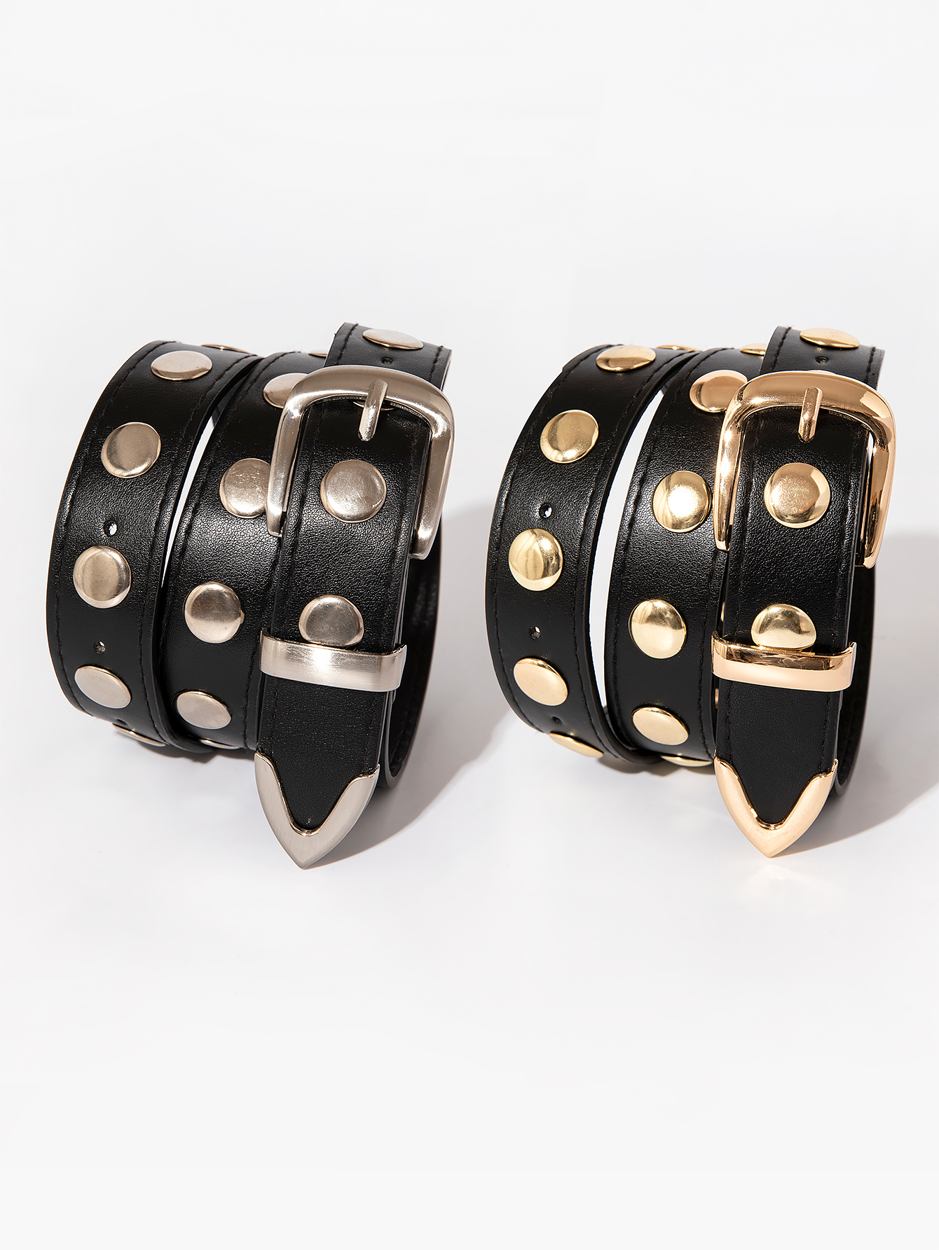 Ceinture à boucle ardillon à rivets ronds punk y2k pour femmes, or et argent pour jeans, une ceinture décorative polyvalente adaptée aux voyages quotidiens