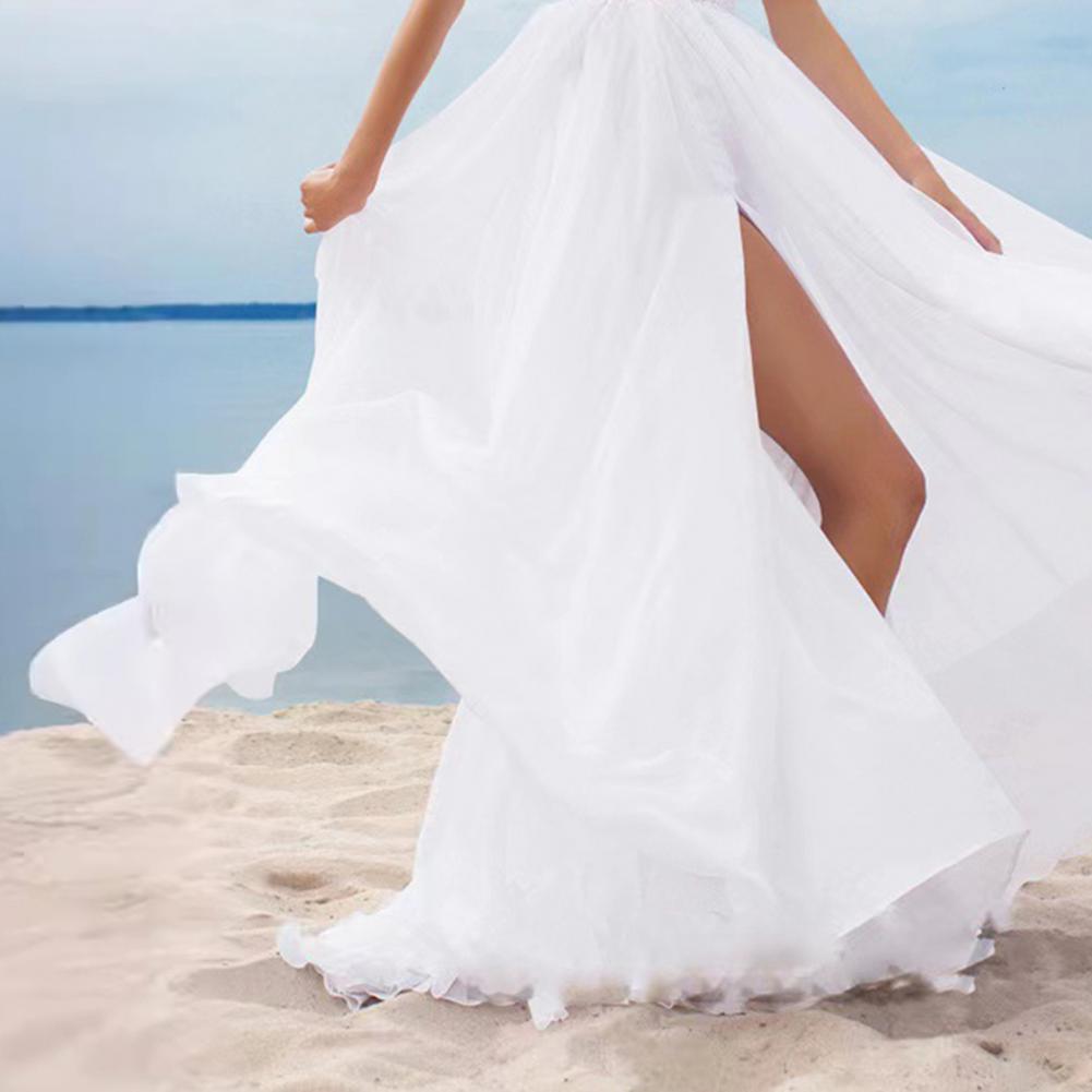 Robe de soirée élégante en dentelle pour femmes, col en v, robe de mariée en mousseline de soie avec fente, style Boho, plage pour bal de promo