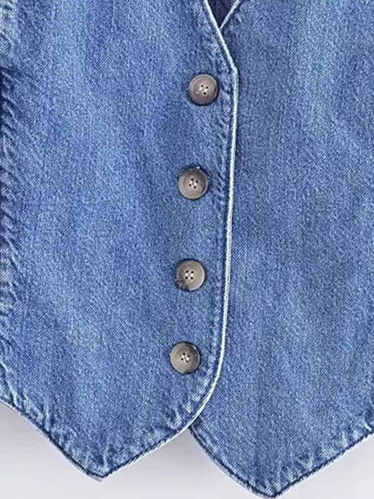 Femmes mode avant bouton Denim gilet Vintage col en V sans manches vêtements de dessus pour femmes Chic gilet hauts