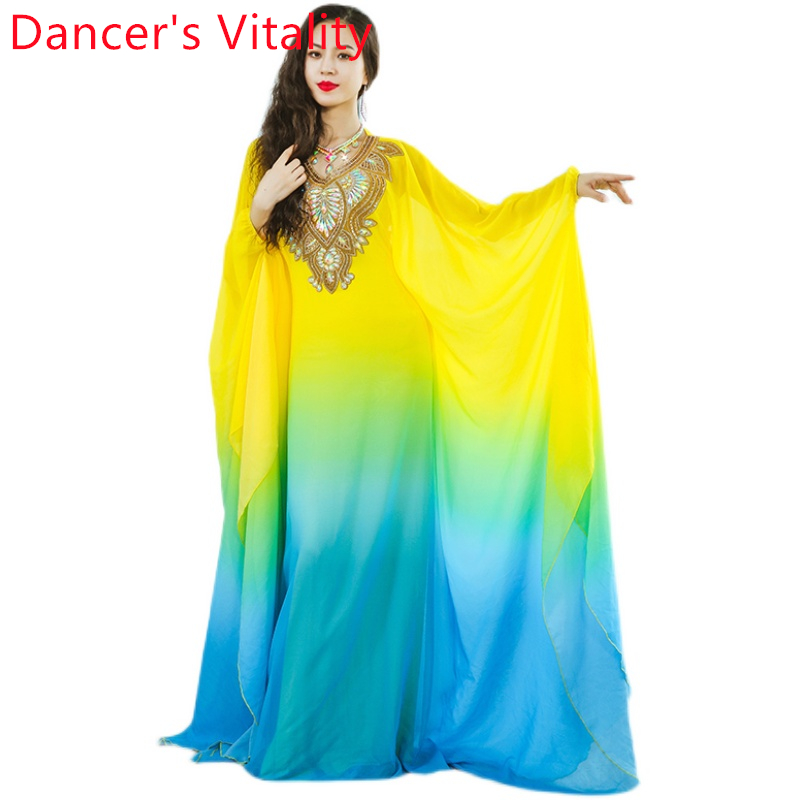 Robes de danse du ventre avancées élégantes dégradées de couleur Khaleegy Robe adulte femme danse orientale compétition Costumes d'attente
