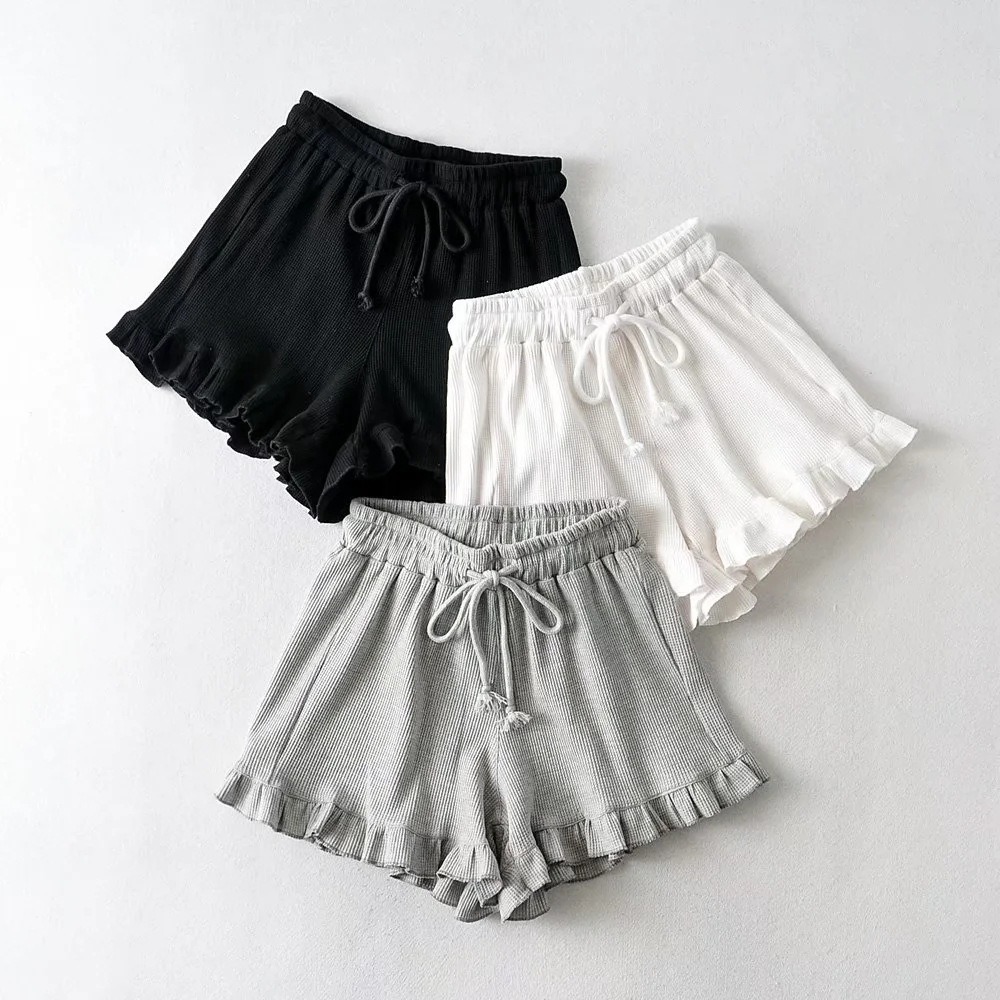 Pantalon de survêtement décontracté à taille élastique pour femme, short gaufré, pantalon chaud en dentelle taille haute, mode d'été, Y2K