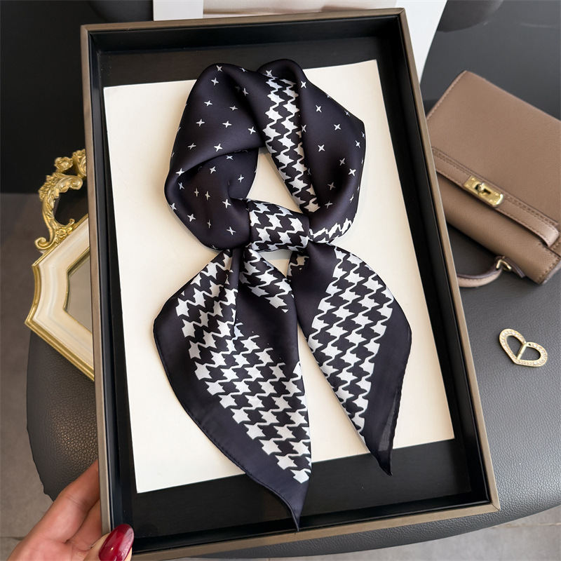 Écharpe carrée de luxe à motif pied-de-poule pour femme, élégante, imprimée, hijab, foulard, châle, couleur unie, en soie douce et résistante aux taches