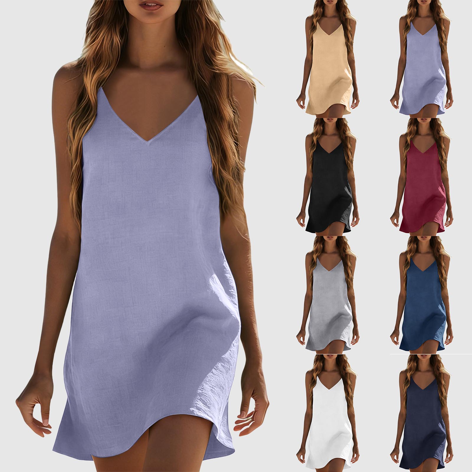 Robes en coton et lin pour femmes, robe d'été sans manches, col en V, coupe ample, décontractée, pour vacances à la plage, платье летнее