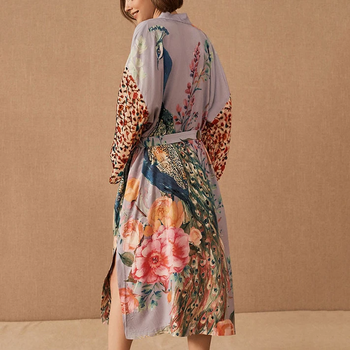 TEELYNN décontracté imprimé fleuri cache-maillot femmes Robe Vintage Robe manches évasées Kimono Robe Boho plage porter caftan robes d'été