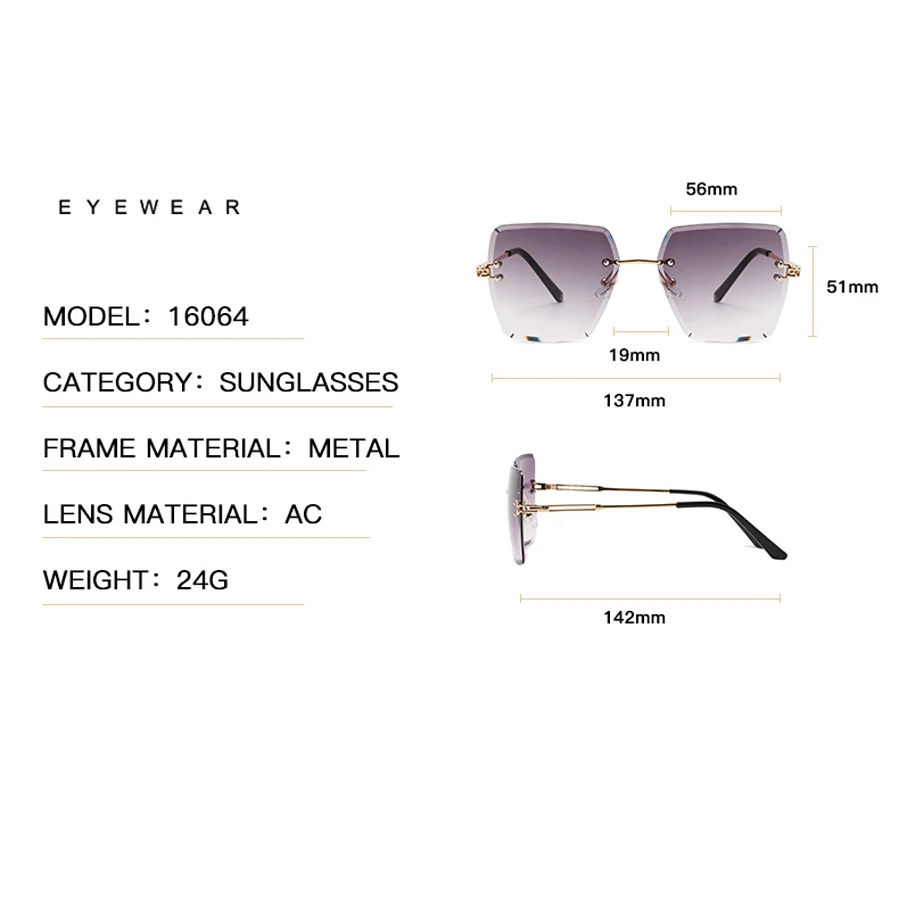 Lunettes de soleil oversize sans monture tendance 2026 pour femme – Design de marque de luxe célèbre, style vintage sexy pour l'été
