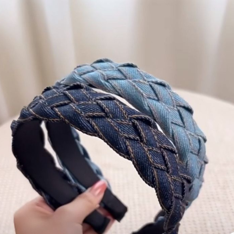 Nouveau style de bandeau pour femmes en denim bleu, décontracté et tendance, avec pince à cheveux populaire et torsades largeur de bande, accessoire de coiffure