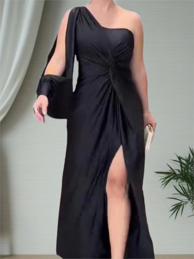 Robe élégante et Sexy à épaules dénudées pour femmes, mode col diagonale, sans manches, paquet de robes de hanche, Robe de soirée formelle