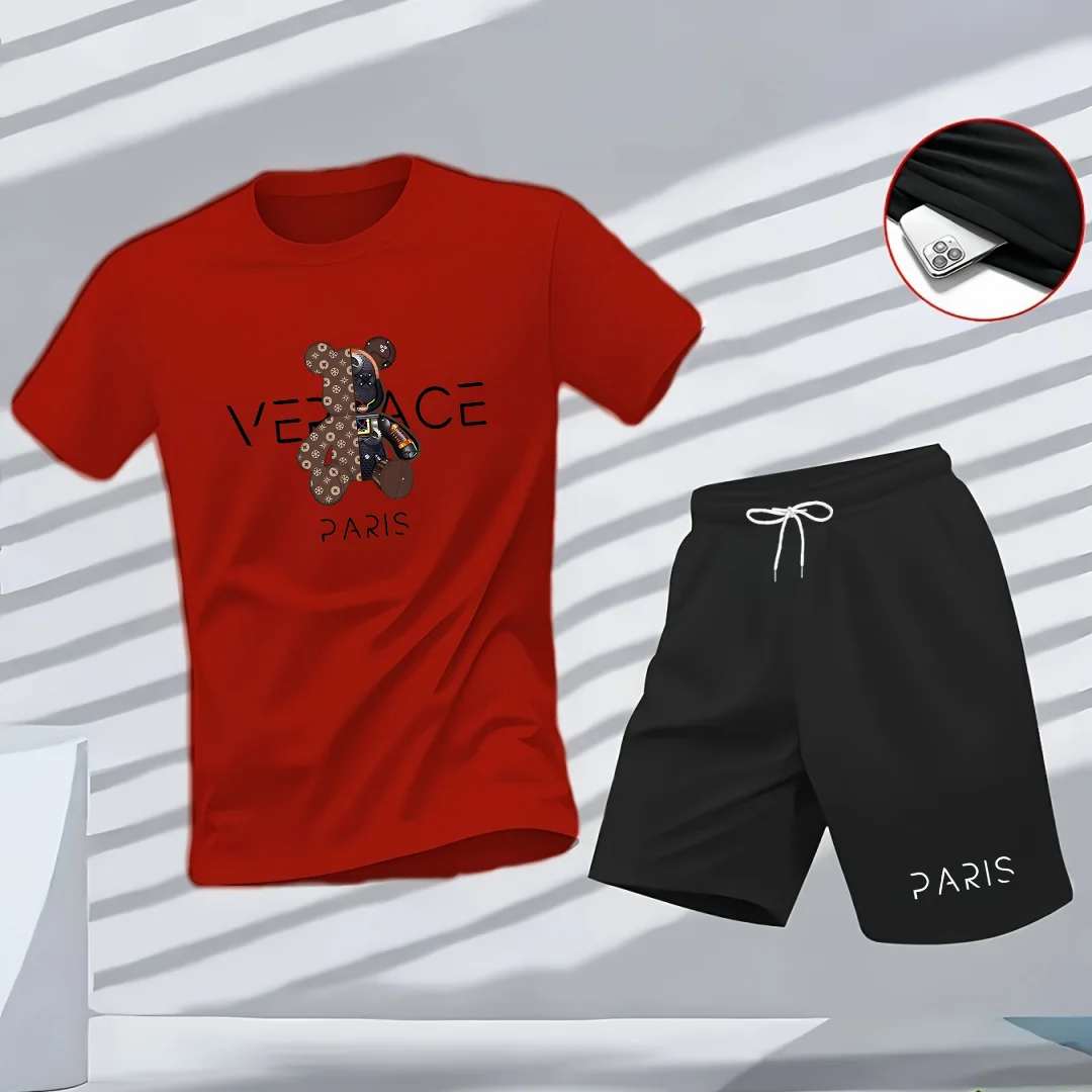 T-shirt d'été pour hommes, streetwear tendance, T-shirt hip-hop à manches courtes, T-shirt décontracté pour le sport et le fitness en plein air et short tw