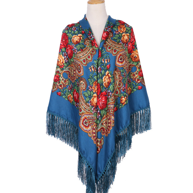 Écharpe carrée russe pour femmes, châles chauds à pampilles, imprimé Floral, mouchoir, enveloppe, Babushka, Bandana, couverture de plage et de voyage, 160x160cm
