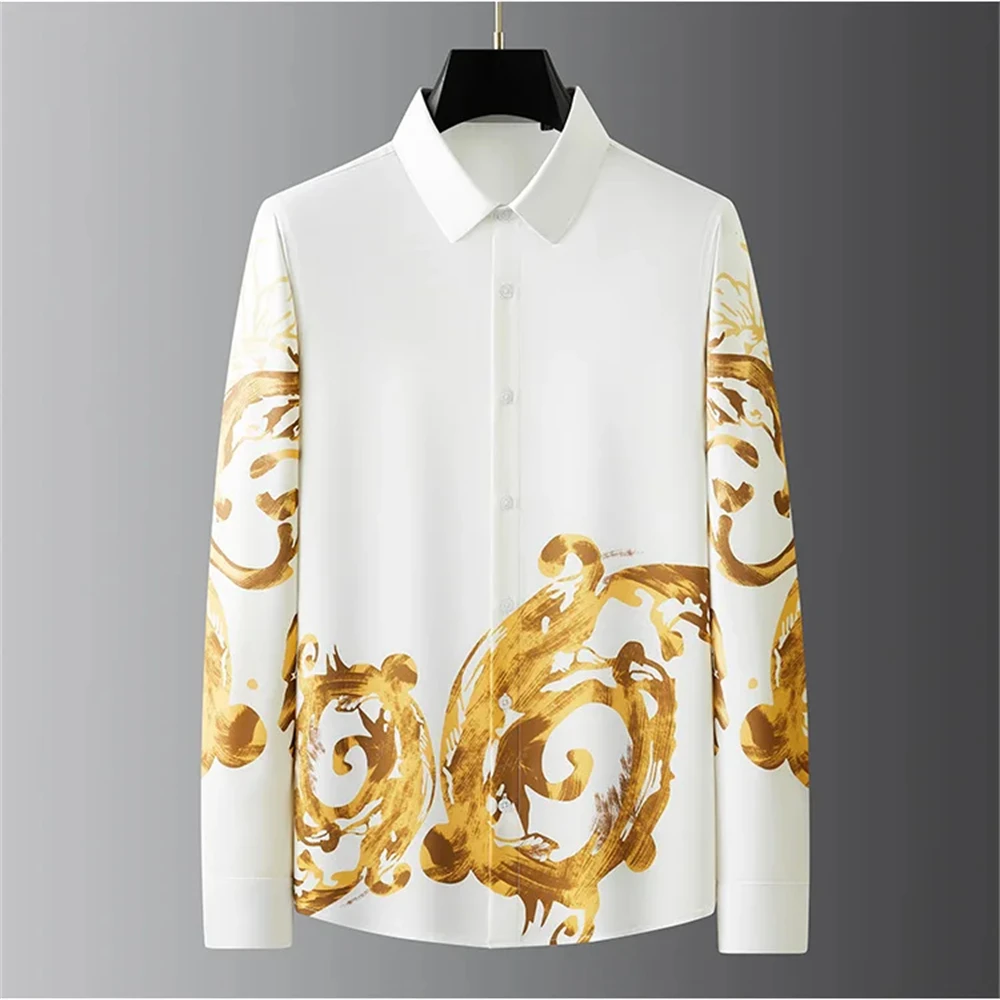 Chemises imprimées de luxe pour hommes, chemises décontractées à manches longues pour la rue à la mode, vêtements haut de gamme pour hommes de grande taille, livraison rapide