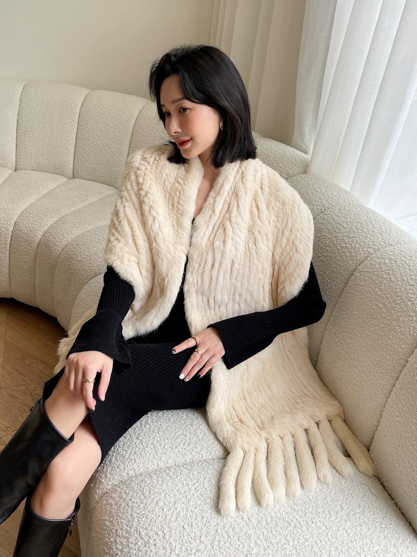 Nouveautés luxe femmes réel lapin fourrure écharpe dame mode tricoté véritable lapin fourrure foulards hiver chaud naturel fourrure silencieux