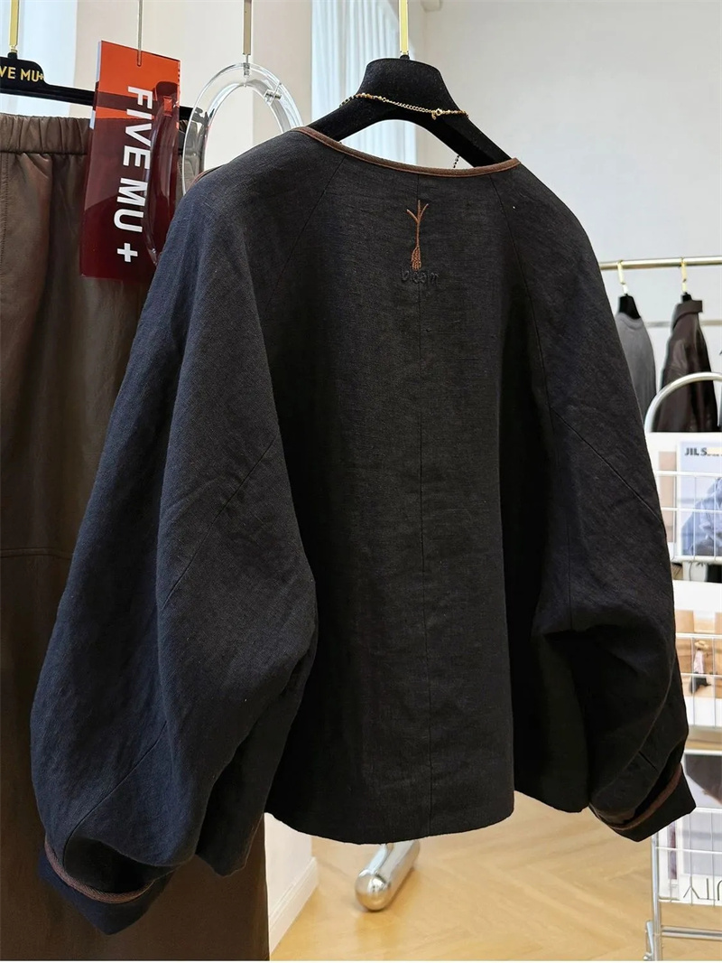 Nouveaux vêtements d'extérieur vestes pour femmes nouveau brodé col rond manteau court femmes automne belle veste décontractée ample veste manteau