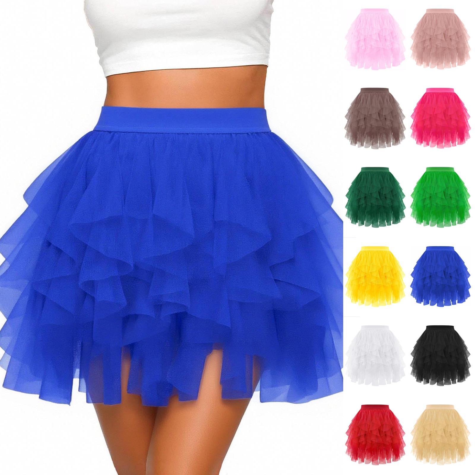 Jupe Tutu en Tulle pour femmes, couleur unie, taille haute, en maille, ligne a, jupe bouffante, jupe gâteau mignonne, demi-jupe de boule de Ballet mignonne