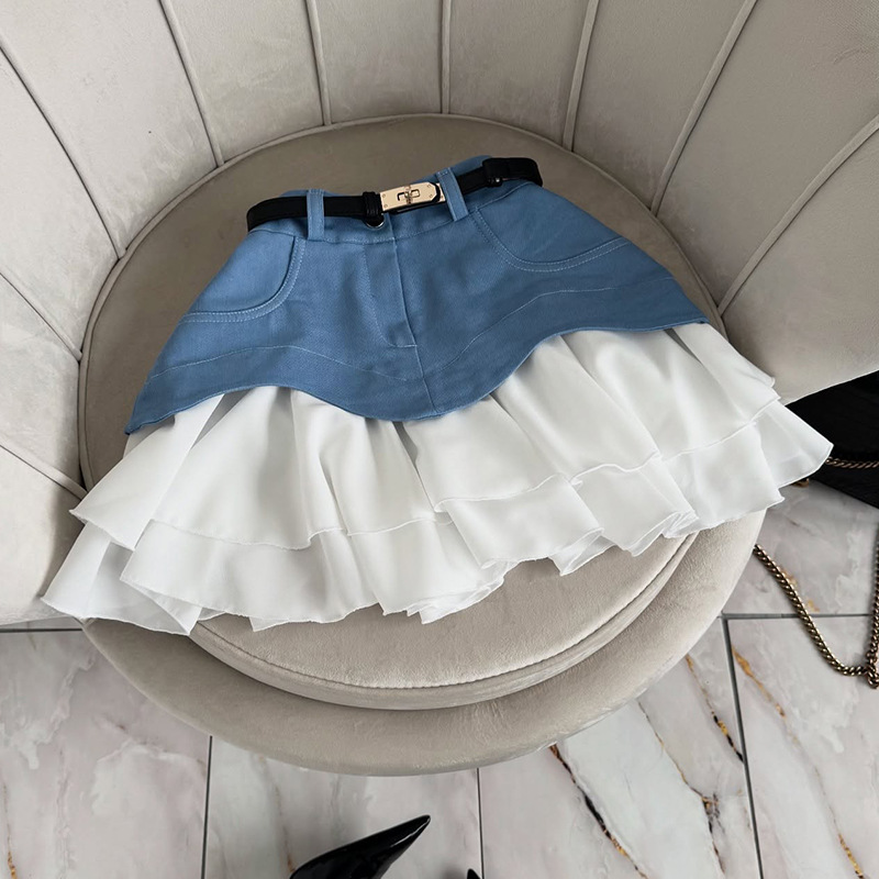Jupe gâteau en jean pour femmes, ligne A, courte, taille haute, volants, épissure élégante, Y2k, Streetwear, fête plissée, Slim Fit, printemps 2025