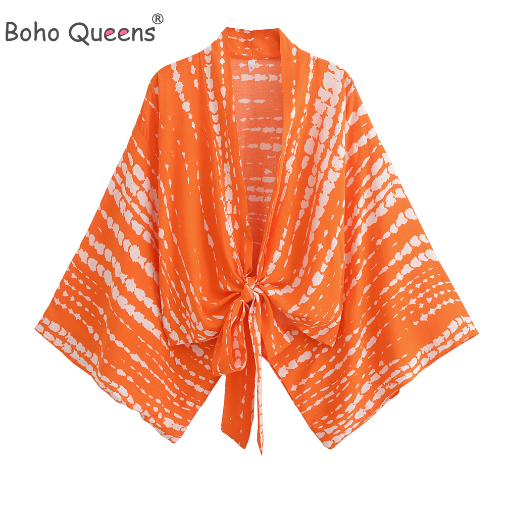 Kimono à manches chauve-souris pour femme, robe courte, style bohème, vêtement de plage