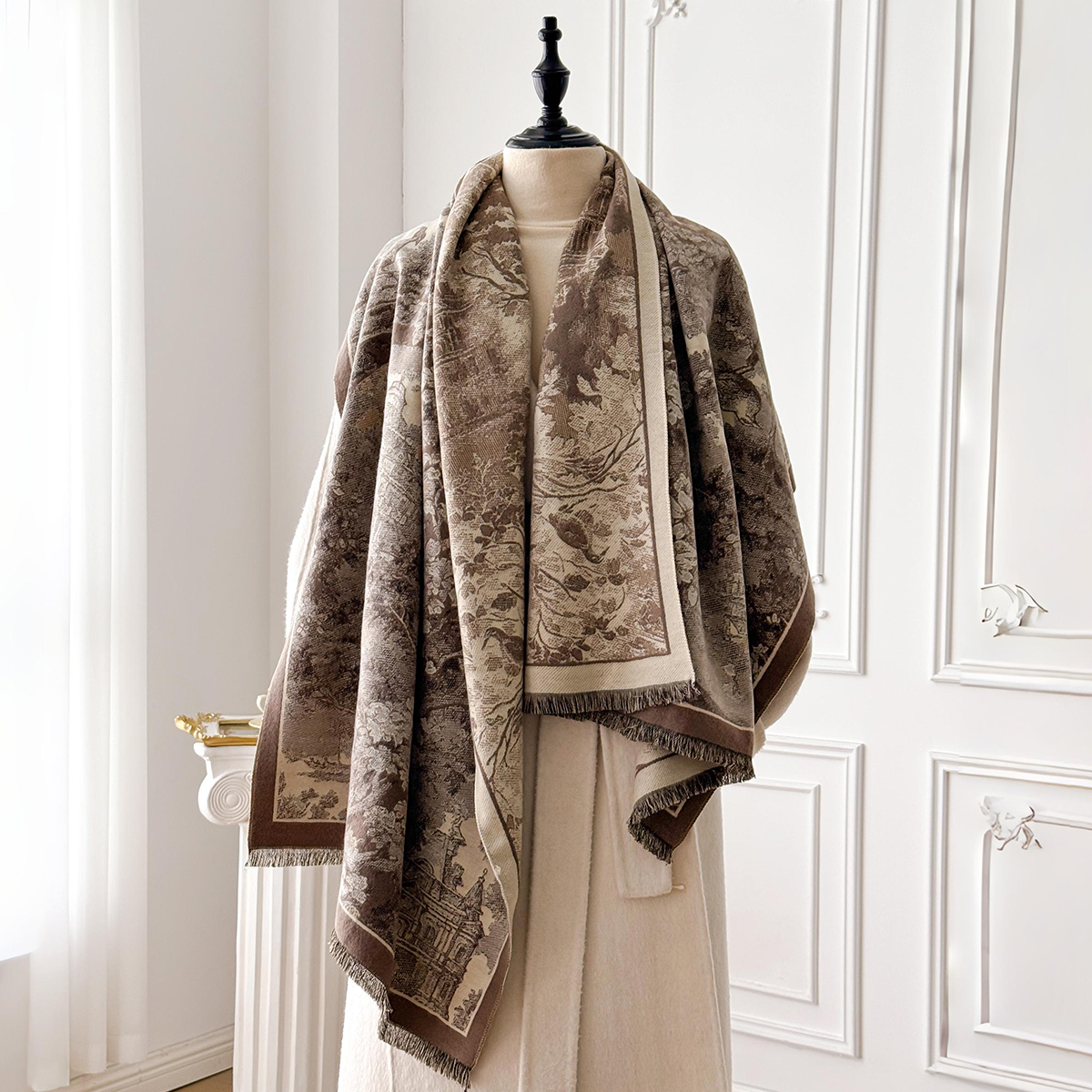Élégant Style rétro femmes Double face paysage imprimé cachemire écharpe hiver chaud Pashmina châle Foulard Poncho