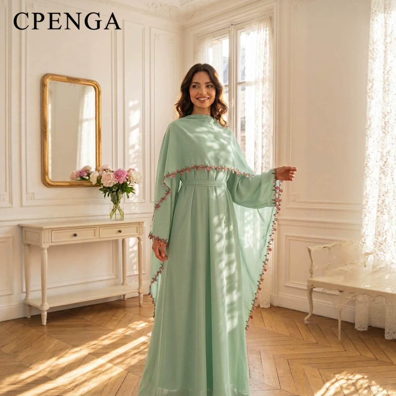 Abaya de luxe de Dubaï avec garniture florale rose et hijab, vêtements islamiques élégants et modestes en Nida pour l'Aïd 2026, nouveau caftan de fête turc pour femme