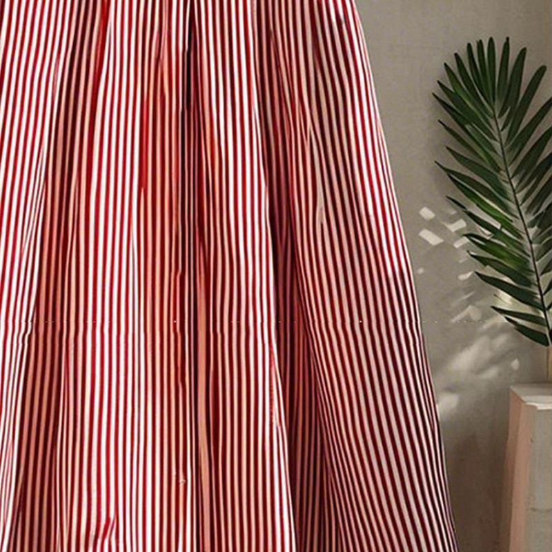 Mousseline de soie a-ligne rayé parapluie jupe femmes taille haute tempérament jupe plissée Vintage Faldas Largas été