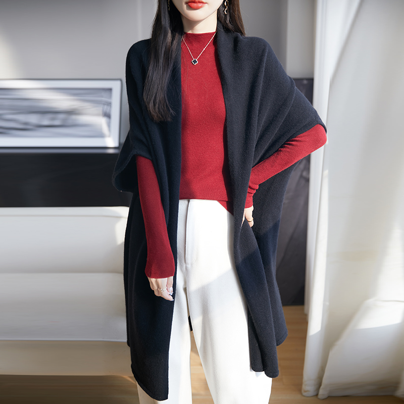 Printemps femmes 100% laine tricoté châle doux chaud tricots Long Cardigan femme cape enveloppes épaule cou protéger Poncho double usage