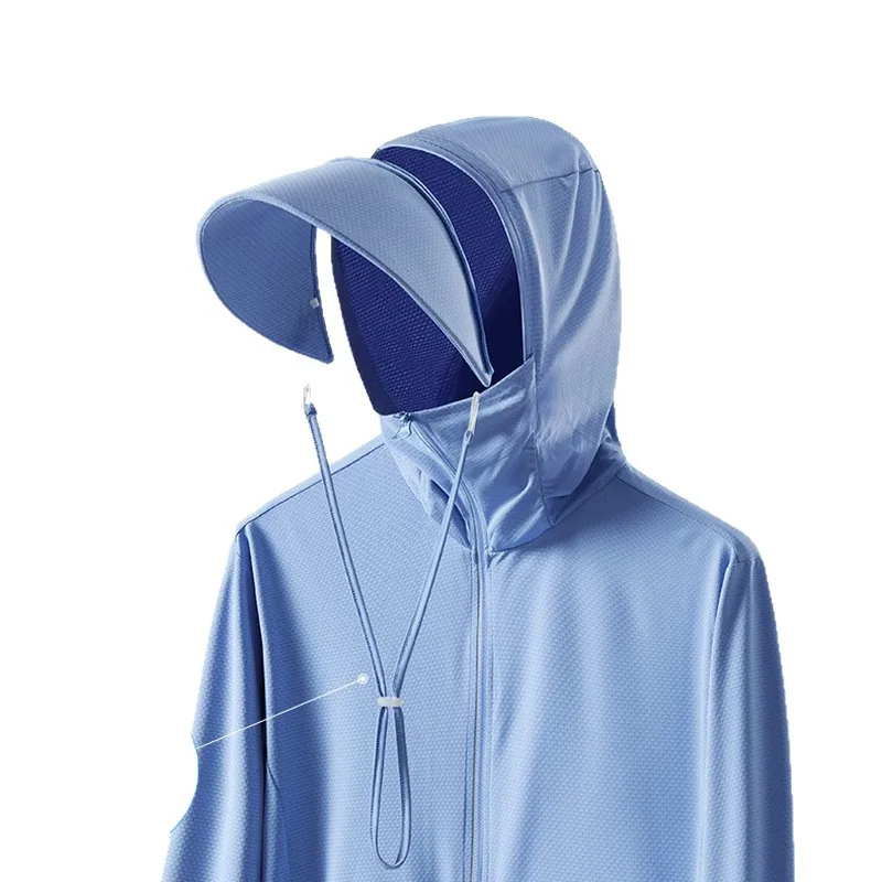 Vêtements de Protection UV en soie glacée pour hommes, combinaison de pêche respirante à séchage rapide avec capuchon détachable, bord coupe-vent, manchon de Protection solaire