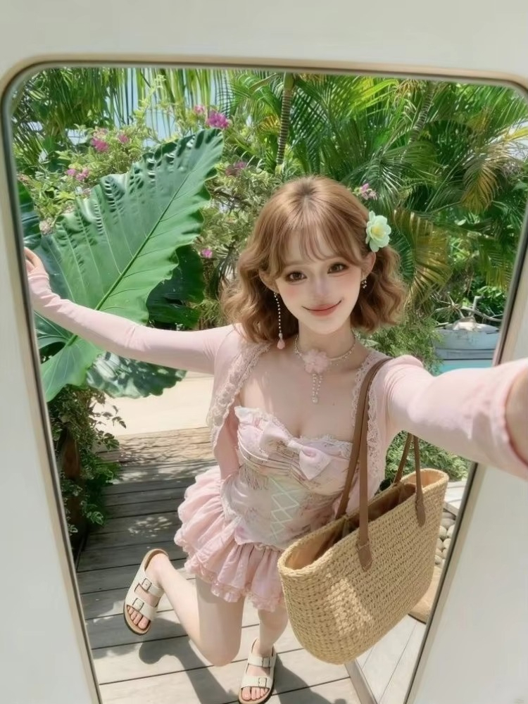 Ensemble jupe 3 pièces style Y2K japonais Kawaii pour femme, tenue vintage Harajuku des années 2000, ensemble chic Lolita avec dentelle, nœud et manches longues