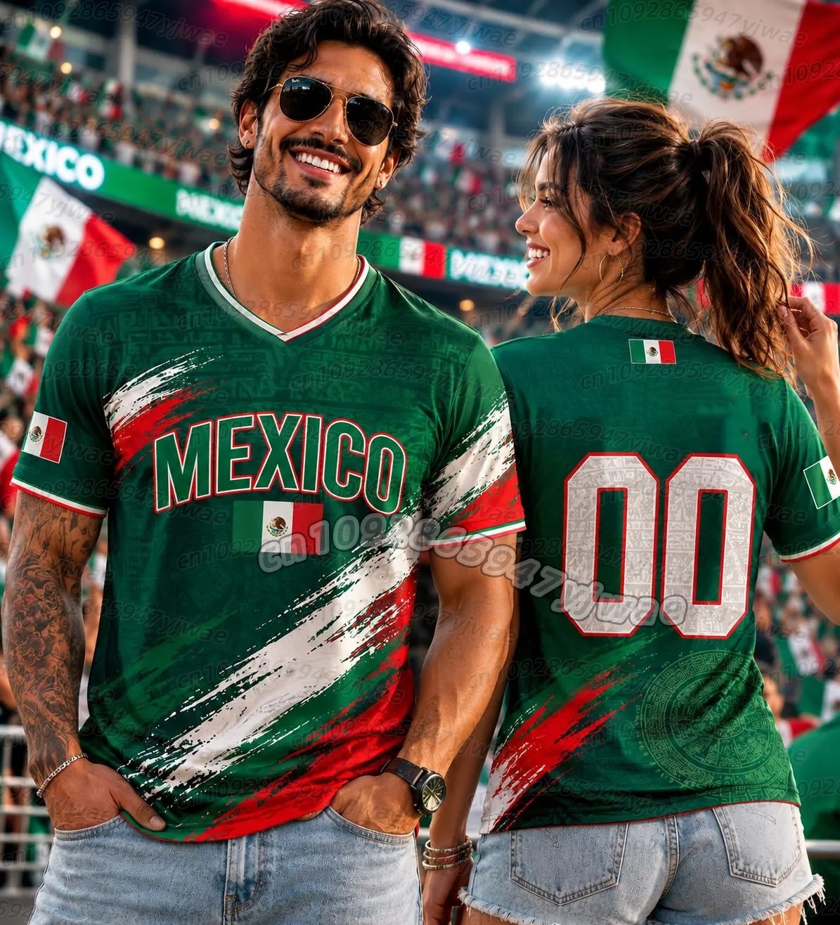 T-shirt Mexique 26 pour femme, col en V, été, pour fans de football du Mexique, séchage rapide, pour homme et femme