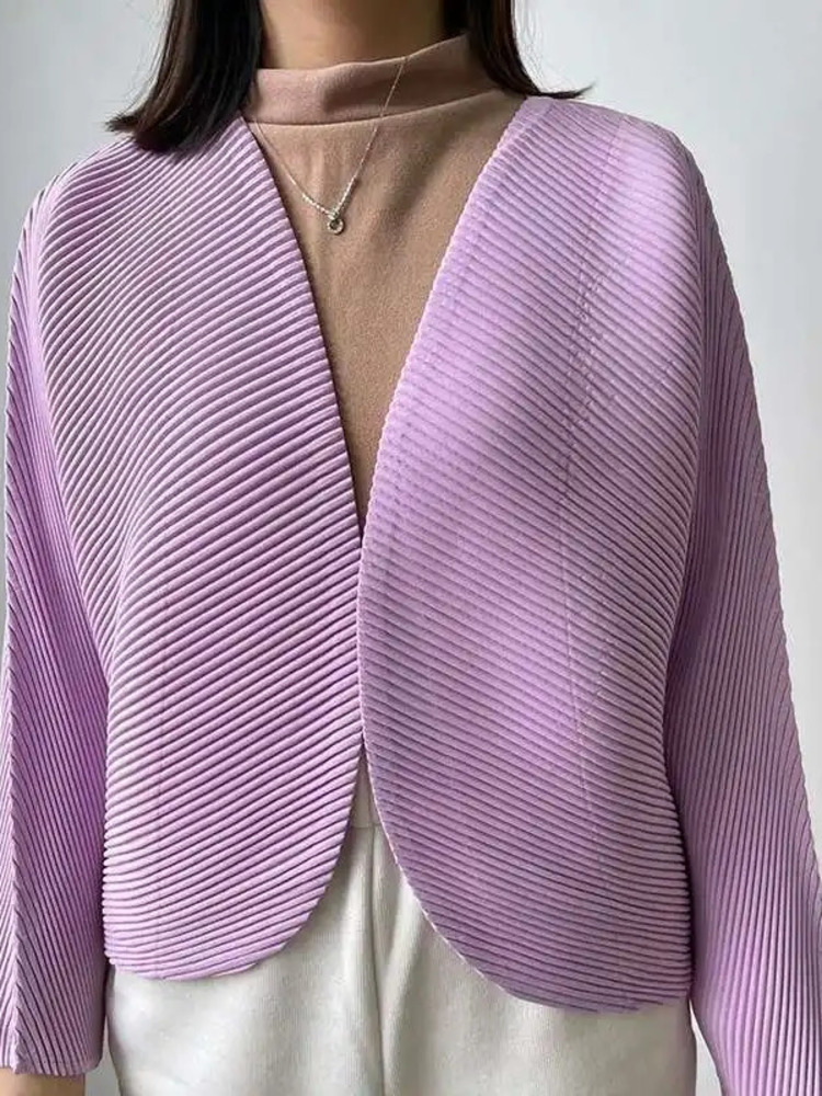 GVUW-Veste Plissée à Col en V pour Femme, Vêtement d'Extérieur Décontracté à Manches sulf, Point Ouvert, Couleur Unie, Nouvelle Collection 2025, 17G9774