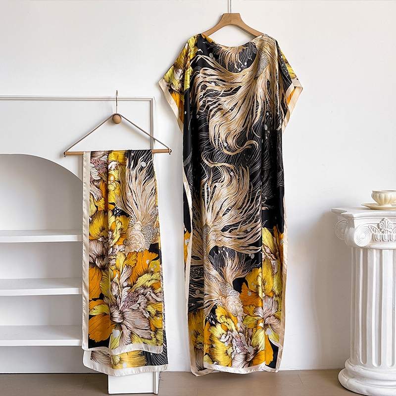 Nouvelle mode Robe d'été avec grande écharpe dubaï turquie caftan musulman ample Abaya femmes africain décontracté Maxi fleur châle Robe