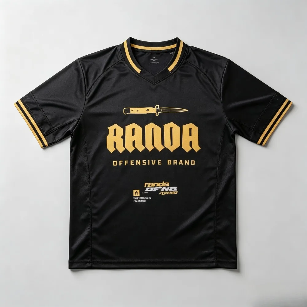 Maillot de football Hip Hop RANDA OFFENSIVE, t-shirt imprimé graphique, col en V, manches courtes, streetwear, tee-shirt en maille sport, hauts décontractés unisexes