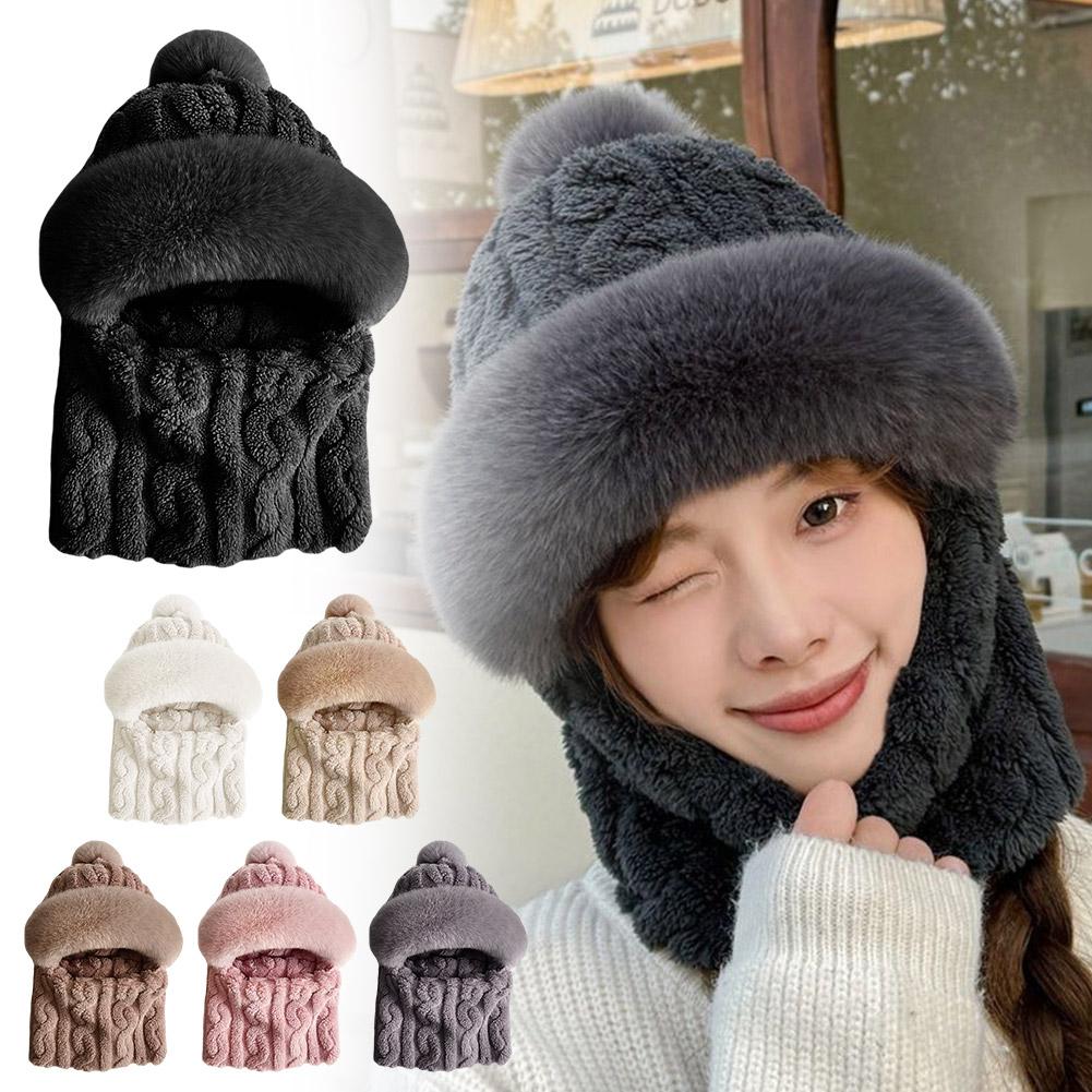 Chapeau d'hiver pour femmes, masque facial à capuche, garde au chaud, Style épais, écharpe de cou, bonnet tricoté en cachemire, chauffe-cou