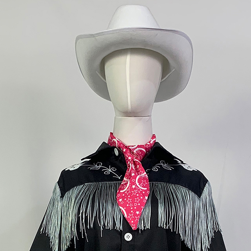 KEN Cosplay Costume avec chapeau Cowboy avec écharpe Western à manches longues frange chemise Halloween Cosplay pour hommes B