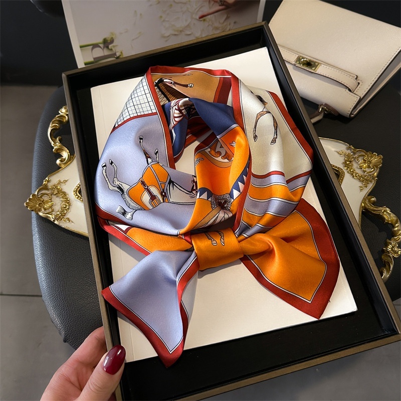 Foulard imprimé chevaux français, bandeau, écharpe de cou, foulard féminin, écharpes fines pour femme, satin doux