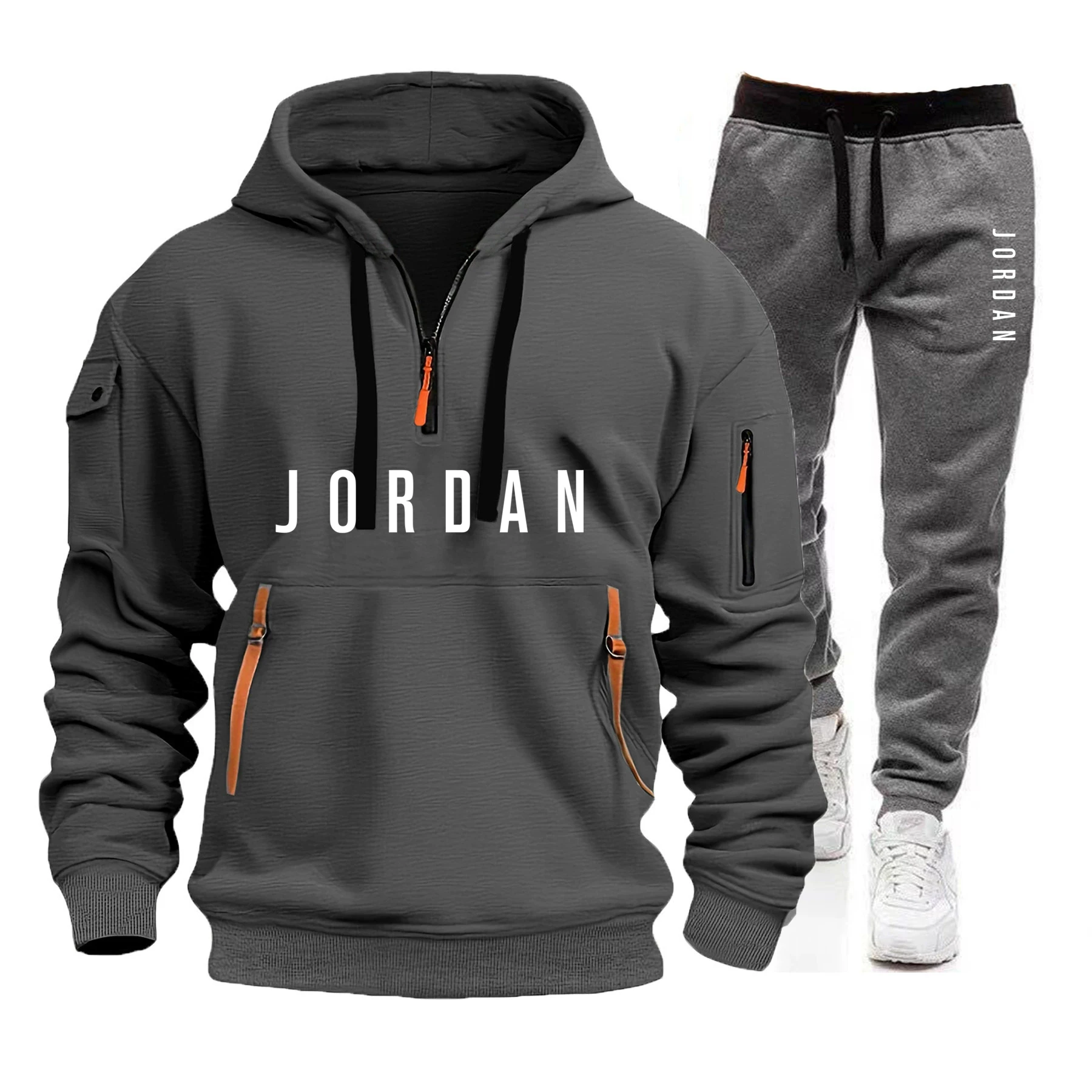 Ensemble sweat-shirt pour hommes, ensemble à la mode et décontracté, vêtements de sport et pantalons épais coupe-vent pour hommes, ensemble 2 pièces, automne et hiver