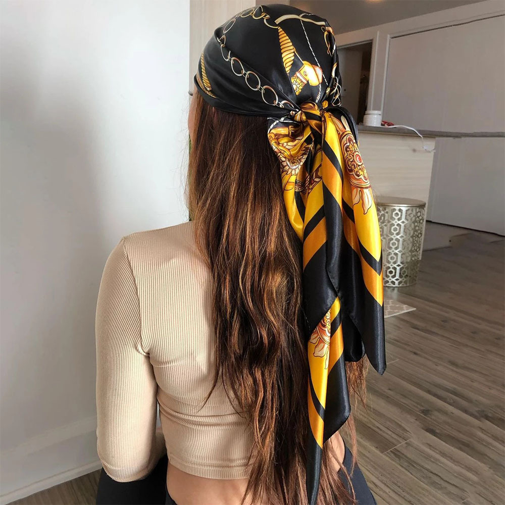 Écharpe carrée 1 pièce avec imprimé léopard et motif bloc de couleur-écharpe en Satin polyvalente, foulard de tête, foulard polyvalent semblable à de la soie