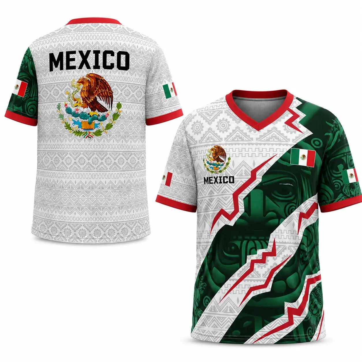 Nouveau maillot de football mexicain 2026, maillots style calendrier aztèque du Mexique, cadeau pour les amateurs de football, maillot de football col en V 2026 pour les fans