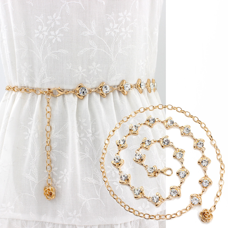 Ceinture élégante en métal doré et argenté pour femme, biscuits en cristal, mince, longue, bling, brillant, dame, décor de robe