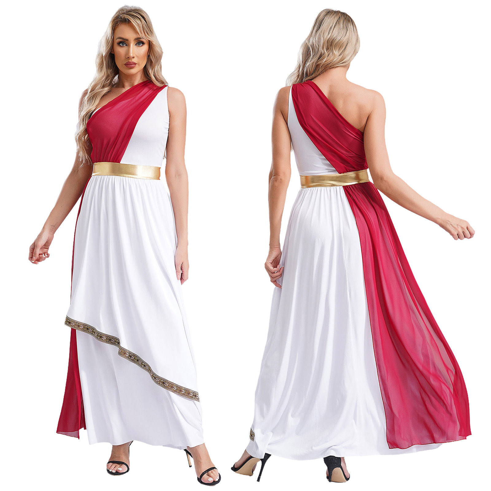 Femmes Halloween ancien grec romain Athéna déesses divinité reine Cosplay Robe église chorale culte Robe en mousseline de soie Toga tunique